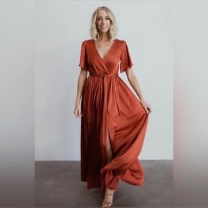 Baltic Born Sicily Rust Satin Maxi Dress - Small